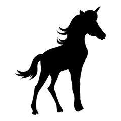 The unicorn on white background. Silhouette of head unicorn. Beautiful magical animal.