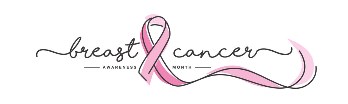 Vecteur Stock Pink ribbon. Thin line. Breast cancer awareness. Vector  illustration, flat design