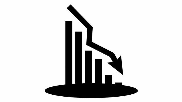 Animated black chart of financial decline with a trend line chart. Economic crisis, recession, decrease graph. Bar chart. Profit down. Vector illustration isolated on white background.