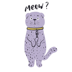 Obraz premium Cute funny hand drawn cat print. Kids and baby fashion design. Doodle cat character. Fluffy pet.