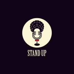 curly hair microphone stand up logo. vector illustration silhouette design for logo, template or icon 