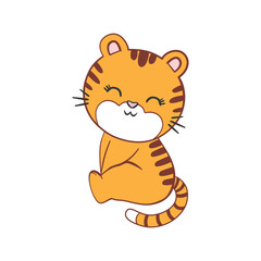 Cute Cartoon Tiger isolated on a white background