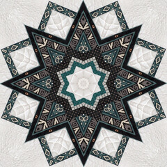 star pattern quilt design in square format, green, black, off-white pattern, repeatable