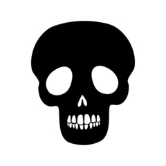 Vector simple human skull with crossbones, danger sign, isolated black object