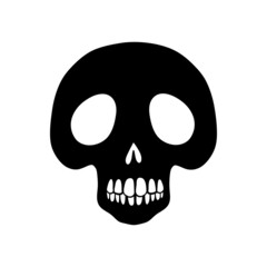Vector simple human skull with crossbones, danger sign, isolated black object