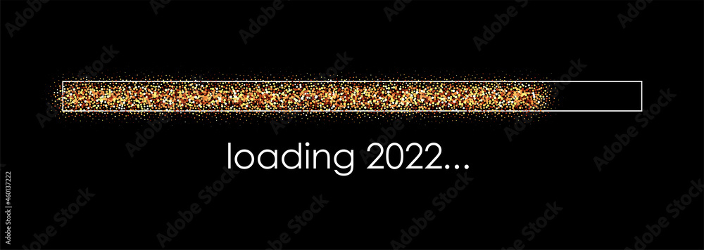Poster golden confetti progress bar with loading 2022 sign.