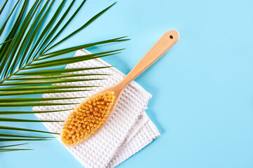 Body brush spa natural accessory tool for body. Zero waste concept eco friendly.