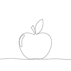 Continuous single one line art style isolated on white background. Apple drawing vector. Minimalism hand drawn style