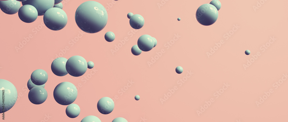 Poster 3d render design of different size of spheres