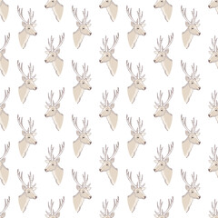 Elegant deer with floral wreath on a head and crossed arrows. Vector seamless pattern. Ethnic or Native American themed wallpaper