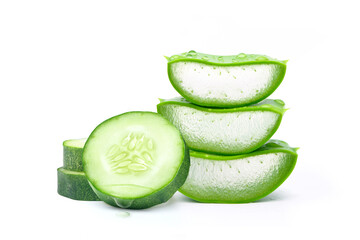 Cucumber and aloe vera slices  isolated on white background.