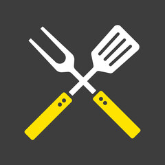 Big fork and spatula icon. Kitchen appliance
