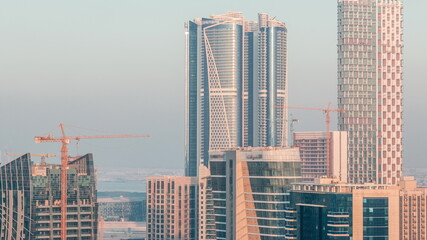 Skyscrapers at the Business Bay aerial timelapse in Dubai, United Arab Emirates