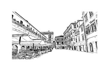 Fototapeta na wymiar Building view with landmark of Kotor is the town in Montenegro. Hand drawn sketch illustration in vector.
