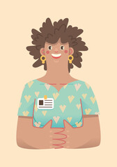 conseillère assistante sociale professeur clientèle écoute discussion femme adulte sourire badge identité