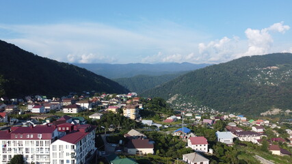 Fototapeta na wymiar View of the mountains near the city of sochi and the village of baranovka.