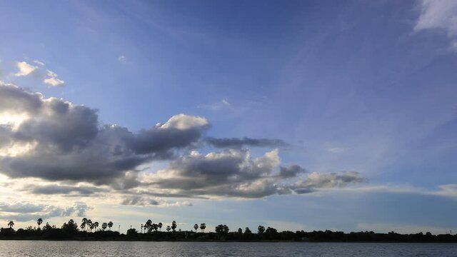 Soft White Clouds in blue sky Background over the river