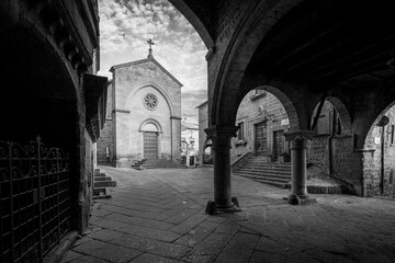 Church and complex in the medieval town of Viterbo,  bw photo