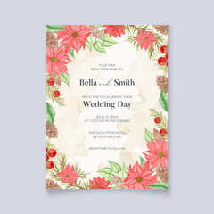 Poinsettia flowers winter wedding invitation