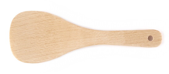 Empty wooden spoon isolated on white background, top view