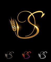Golden Wheat and Grain Monogram Initial Letter S