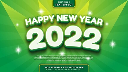 Happy New Year White Green 3D Editable Text Effect