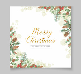 Watercolor christmas background with pine tree branches