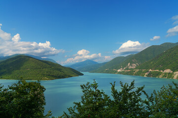 Fototapeta na wymiar Mountain lake in Georgia, Zhinvalskoe reservoir.