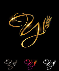 Golden Wheat and Grain Monogram Initial Letter Y