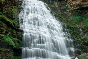 Large waterfall at the end of the Cola de Caballo route in Ordesa, Pyrenees Aragon Huesca Spain