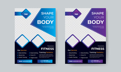 Creative abstract fitness and gym flyer template with vector & illustration in 3 Colorful Accents