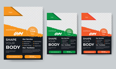 Creative abstract fitness and gym flyer template with vector & illustration in 3 Colorful Accents