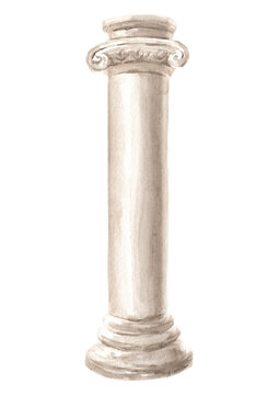 Classic antique marble column, Hand drawn watercolor  illustration,  isolated on white background
