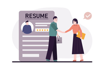 Female employers hired man in company based on rating. Searching and recruiting workers. HR specialists choosing best candidate for job. Recruitment staff