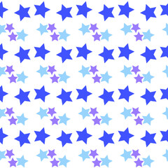 Seamless pattern with blue and lilac stars on a white background. Use for fabric, wrapping paper, wallpaper, print, backdrops, baby clothes, napkins, bags, merchandise, clothing, and artwork.