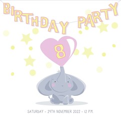 birthday party card for girl with cute elephant for 8 years old