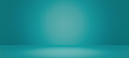 Abstract pastel teal color and gradient cyan light background with mint green table backdrops display product design. Turquoise empty space room for showing. Blur 3D render podium stage vector texture