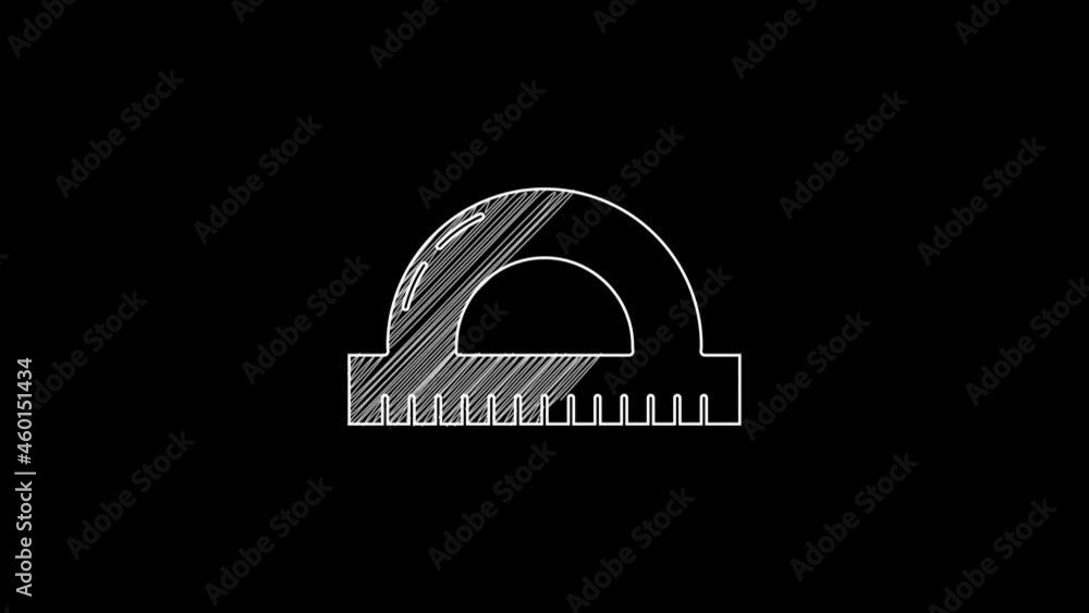 Poster white line protractor grid for measuring degrees icon isolated on black background. tilt angle meter