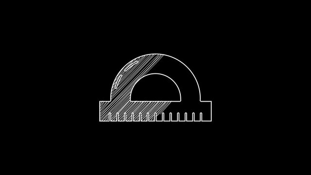 White line Protractor grid for measuring degrees icon isolated on black background. Tilt angle meter. Measuring tool. Geometric symbol. 4K Video motion graphic animation