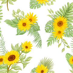Beautiful watercolor sunflower seamless pattern