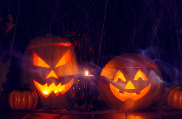 Halloween. Two Jack Lanterns with the attributes of holiday