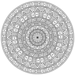 Symmetrical mandala with linear patterns, meditative coloring page with straight lines
