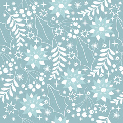 Christmas and new year seamless pattern in blue and white