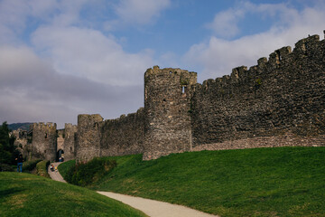 Fototapeta na wymiar Conwy Castle in Wales, outside and inside view of the town of Conwy