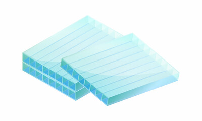 Isometric vector illustration polycarbonate plastic sheet panel isolated on white background. Realistic translucent roofing sheet icon. Plastic corrugated sandwich panel. Transparent multi wall sheet.