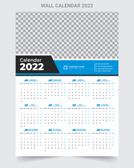 1 page wall calendar 2022 template design with 4 Color variation,A3 size design