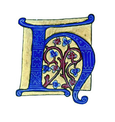 Closeup shot of a medieval illuminated letter from Croatia isolated on the white background