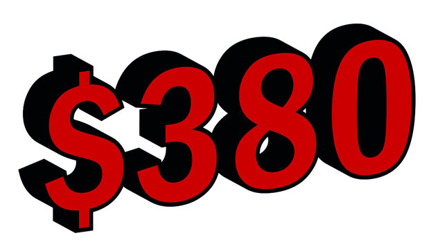 Save 380 Dollar - $380 3D red Price Symbol Offer