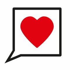 Speech bubbles and a red heart, on a white background, flat vector illustration