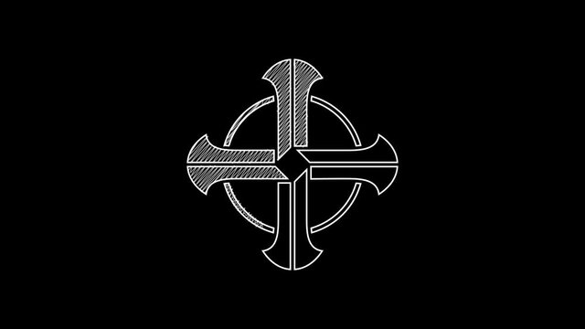 White line Celtic cross icon isolated on black background. Happy Saint Patricks day. 4K Video motion graphic animation
